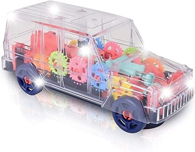 Light up Battery Off-Road Vehicles Plastic Toys Bus Transparent Gear Buses with LED Flashing Light and Music for Kids