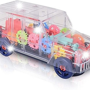 Light up Battery Off-Road Vehicles Plastic Toys Bus Transparent Gear Buses with LED Flashing Light and Music for Kids