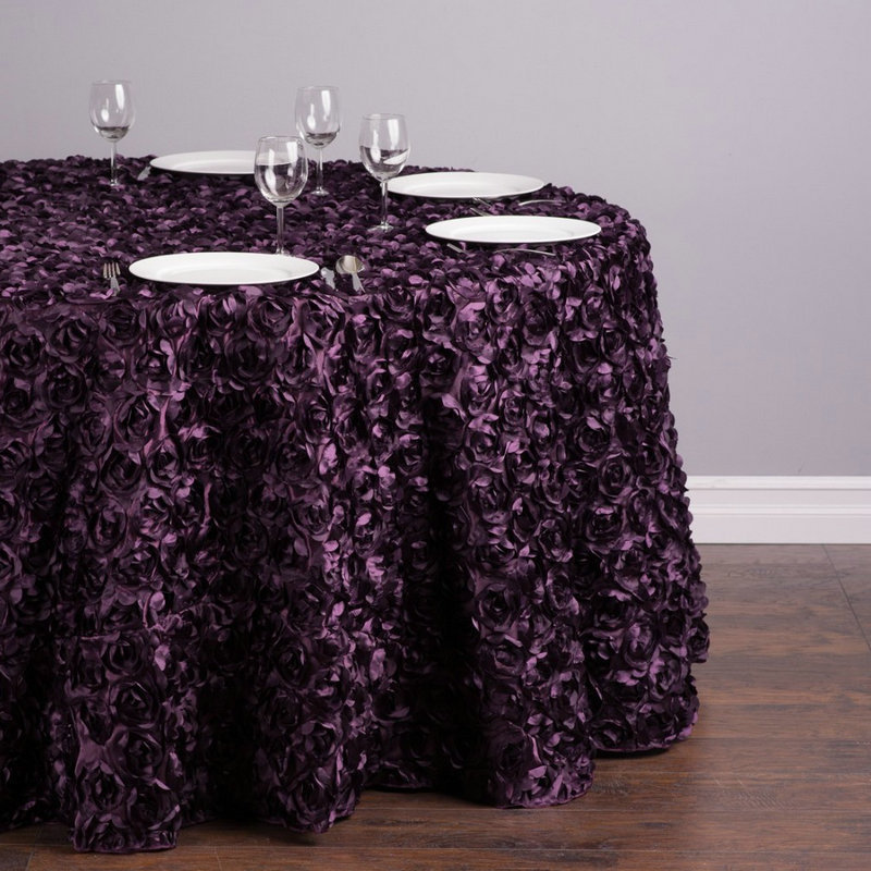 120inch Round Tablecloth Satin Rosette Embroidery Table Cloth