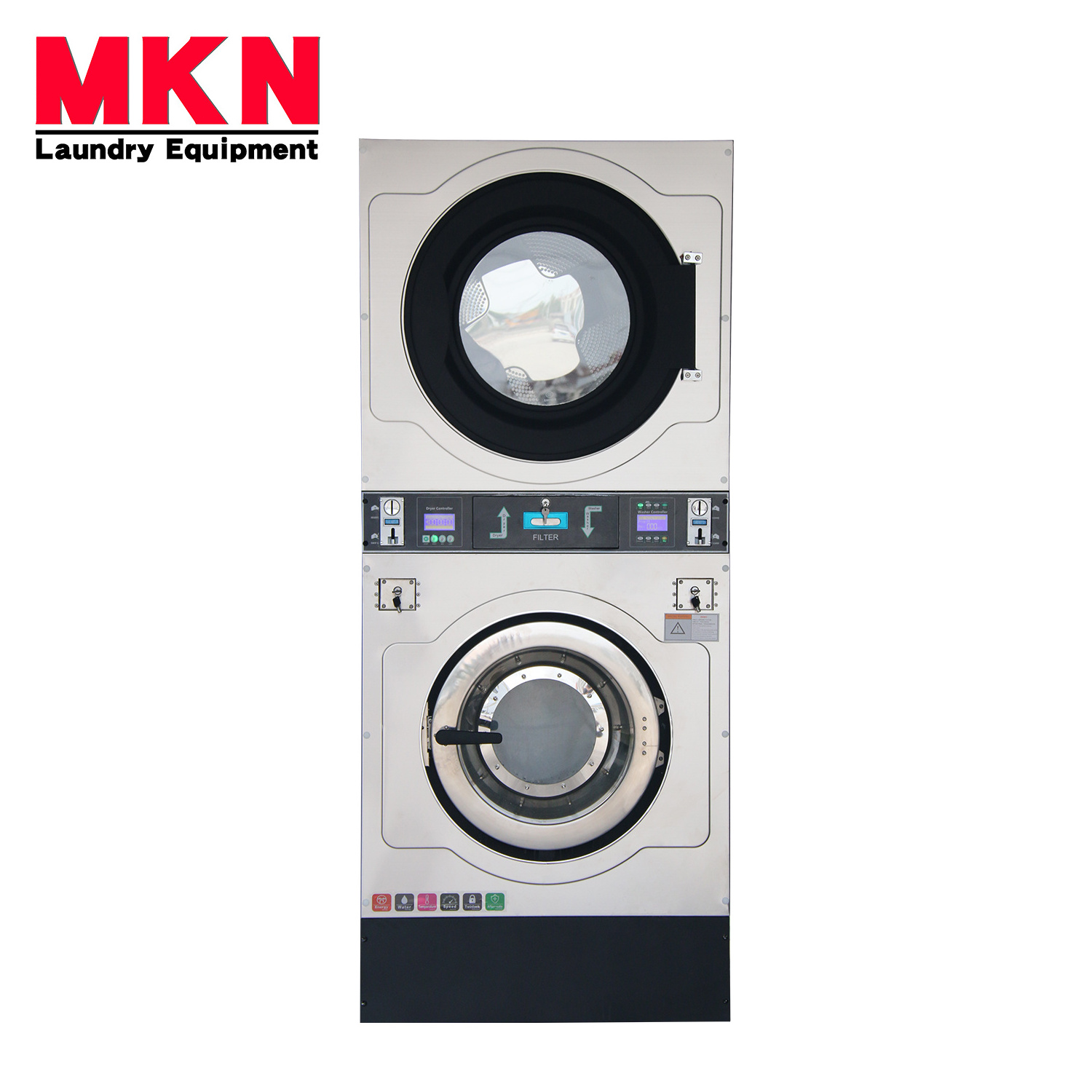 Laundromat commercial laundry machine , 12-25kg fully automatic coin/card operated stacked washing machine and drying machine