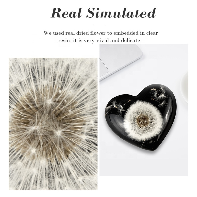 clear resin natural real dandelion heart shape decor Anniversary Valentine Christmas business corporate gifts for guest partner