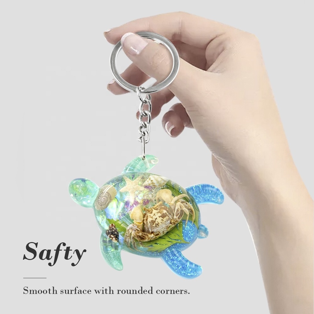 natural real crab in clear resin marine style ocean theme Tortoise turtle shape fancy cute custom promotional metal Keychains