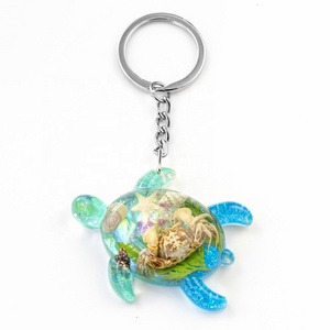 natural real crab in clear resin marine style ocean theme Tortoise turtle shape fancy cute custom promotional metal Keychains