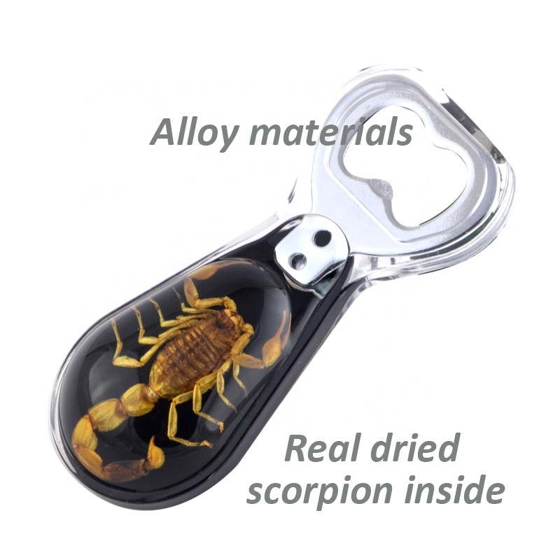 real scorpion insects in resin scary unique special alloy beer soda cocktail metal cap custom logo bottle opener