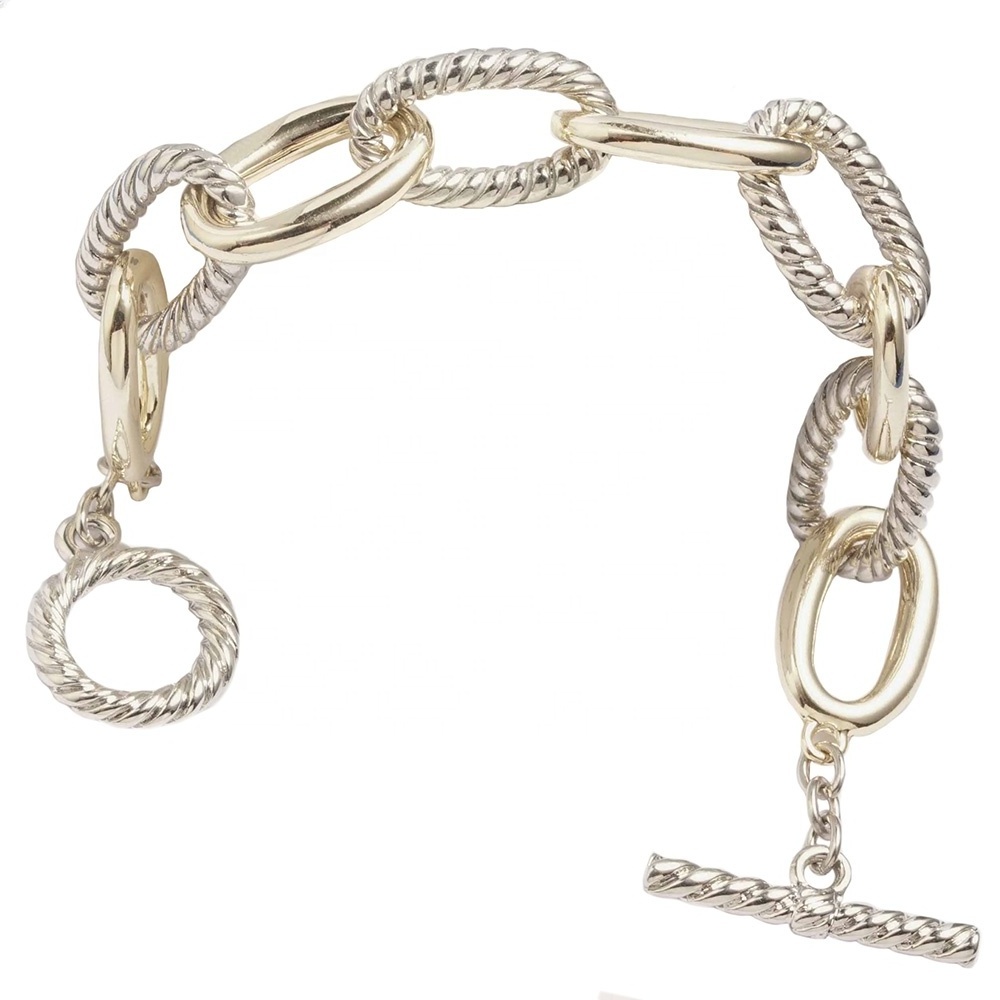 TB027 Best seller - Real Gold Plated Two Tone  Cable Link Chain Toggle Bracelet