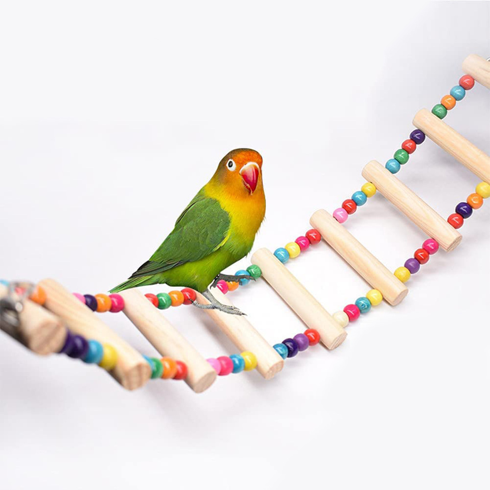 Wholesale Natural Wood Bird Nest Swing Chairs Parrot Toys Stand Perch With Bells Bird Toys Hanging For Cage