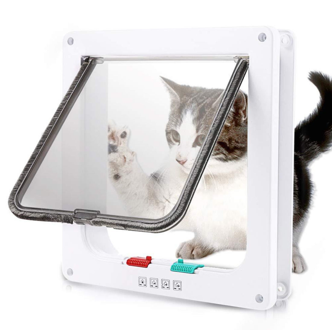 Cat Door Flap Large 4 Way Locking for Interior Exterior Doors Weatherproof Pet Door for Cats Doggie Kittens Easy Installation