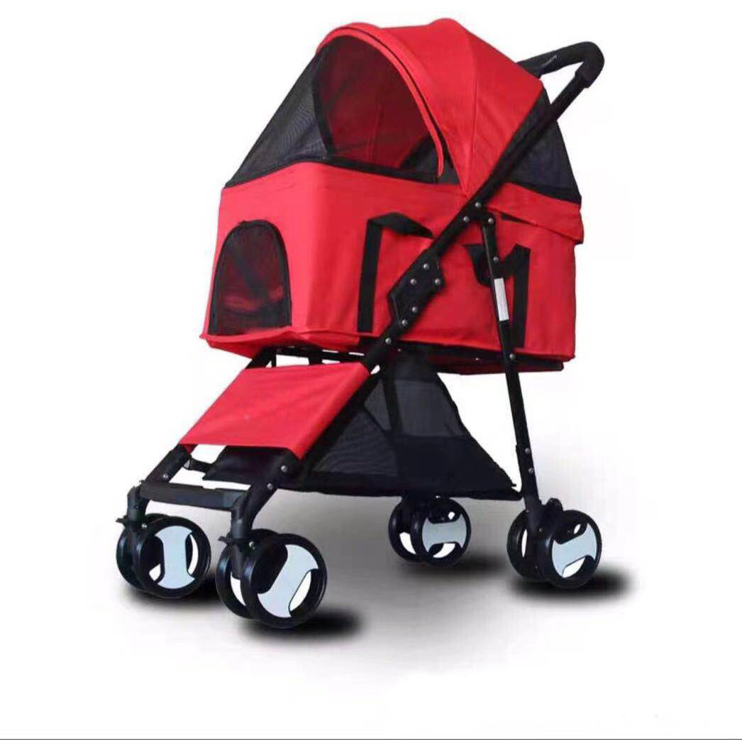 4-wheels Cat Stroller Pet Carrier Strolling Cart Foldable Dog Stroller With Removable Liner