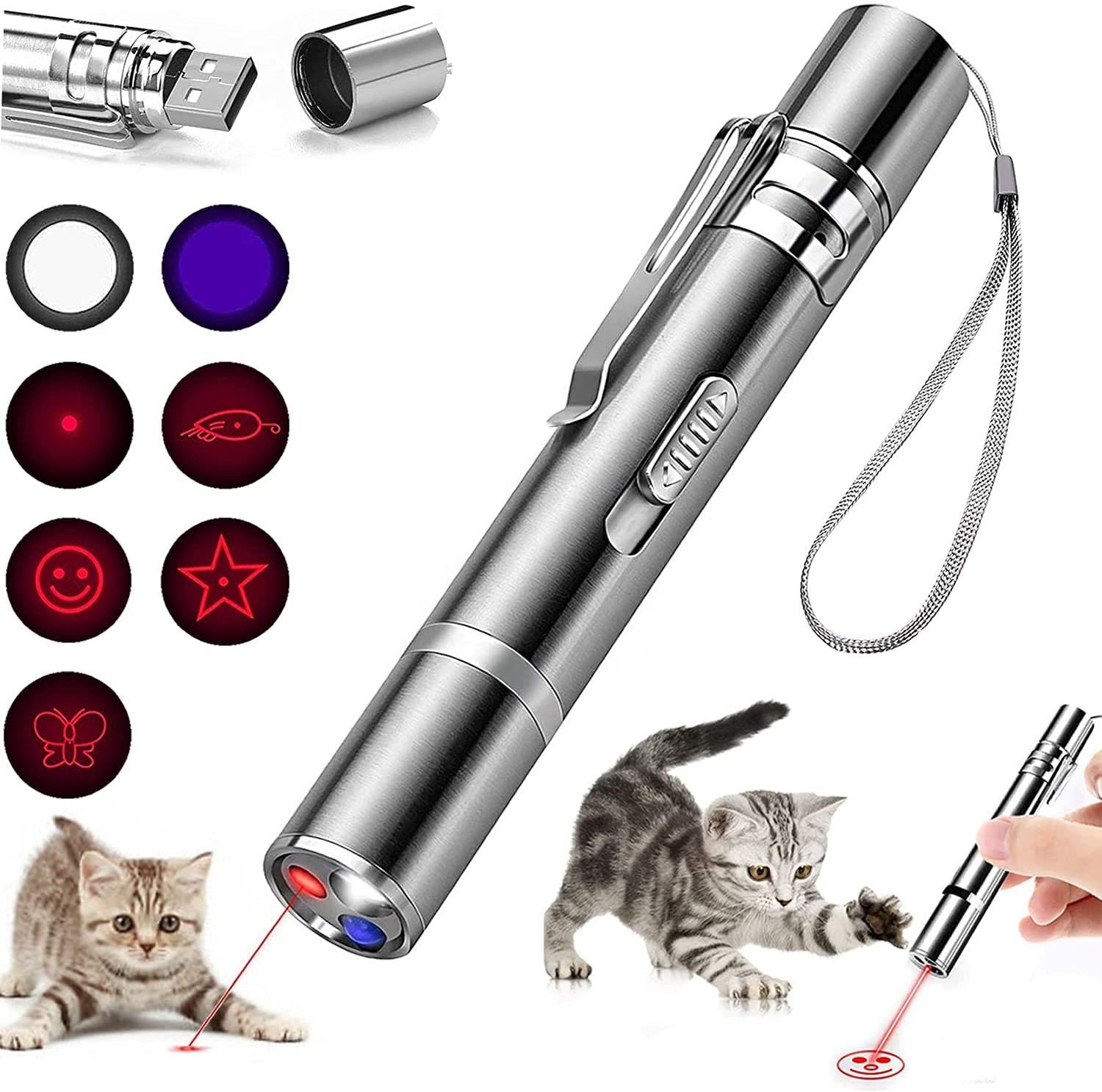 Cat Toys for Indoor Cats Interactive Cat Laser Toy for Kitten Dogs USB Charging Long Range Red Laser Presentation