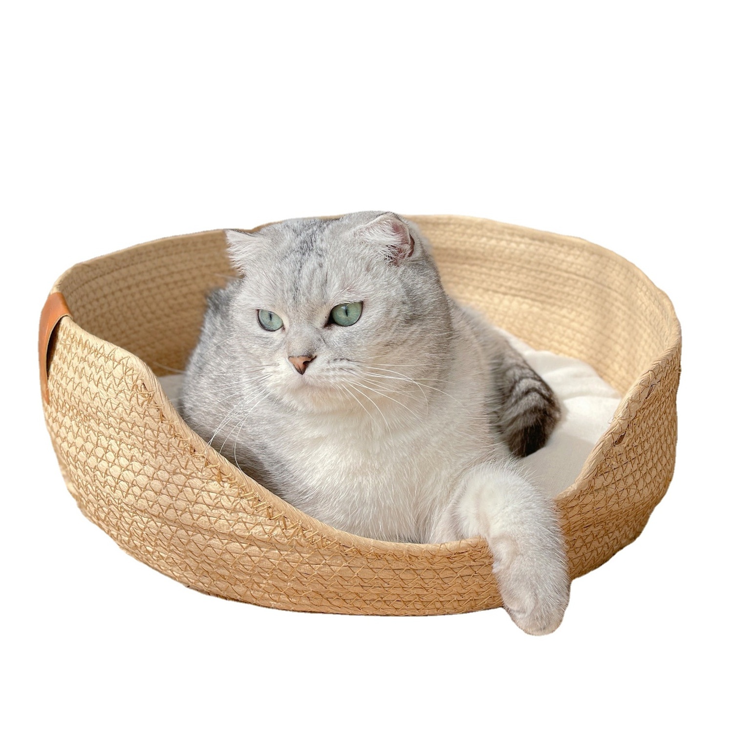 Handmade Rattan Woven Cat Nest House Semi-closed Rattan Cat Animal Cages Carriers