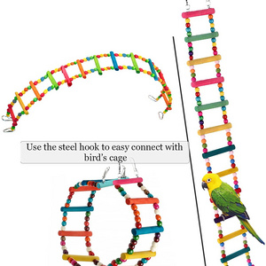 Colorful Bird Ladder Toys For Parrot Pet Swings Chew Hanging Bridge Wooden Rainbow Cage Training Accessories