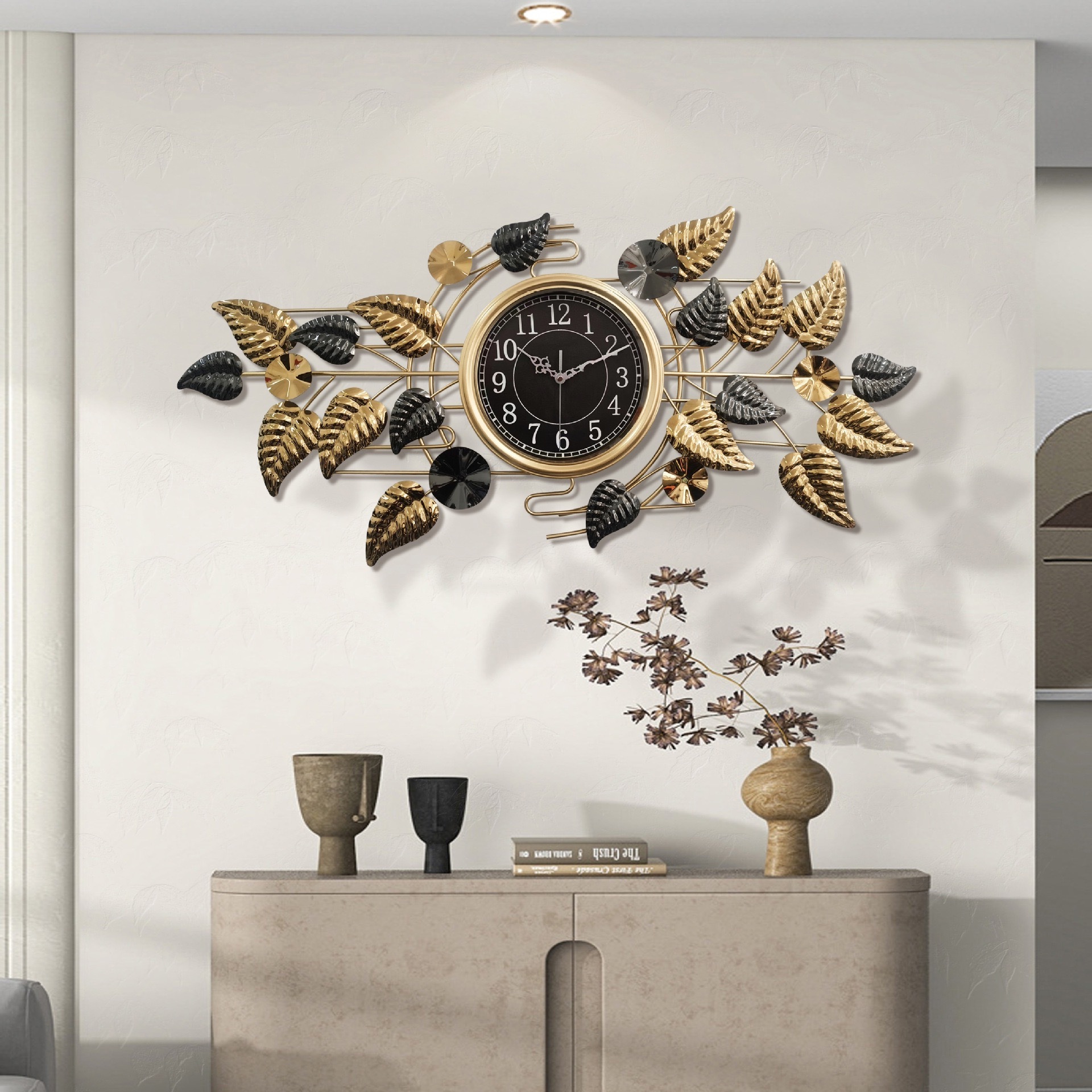 Large Wall Clock Decorative Metal Century Wall Clocks Gold Modern Handmade Home Art Decor for Living Room,Bedroom,Dining Room