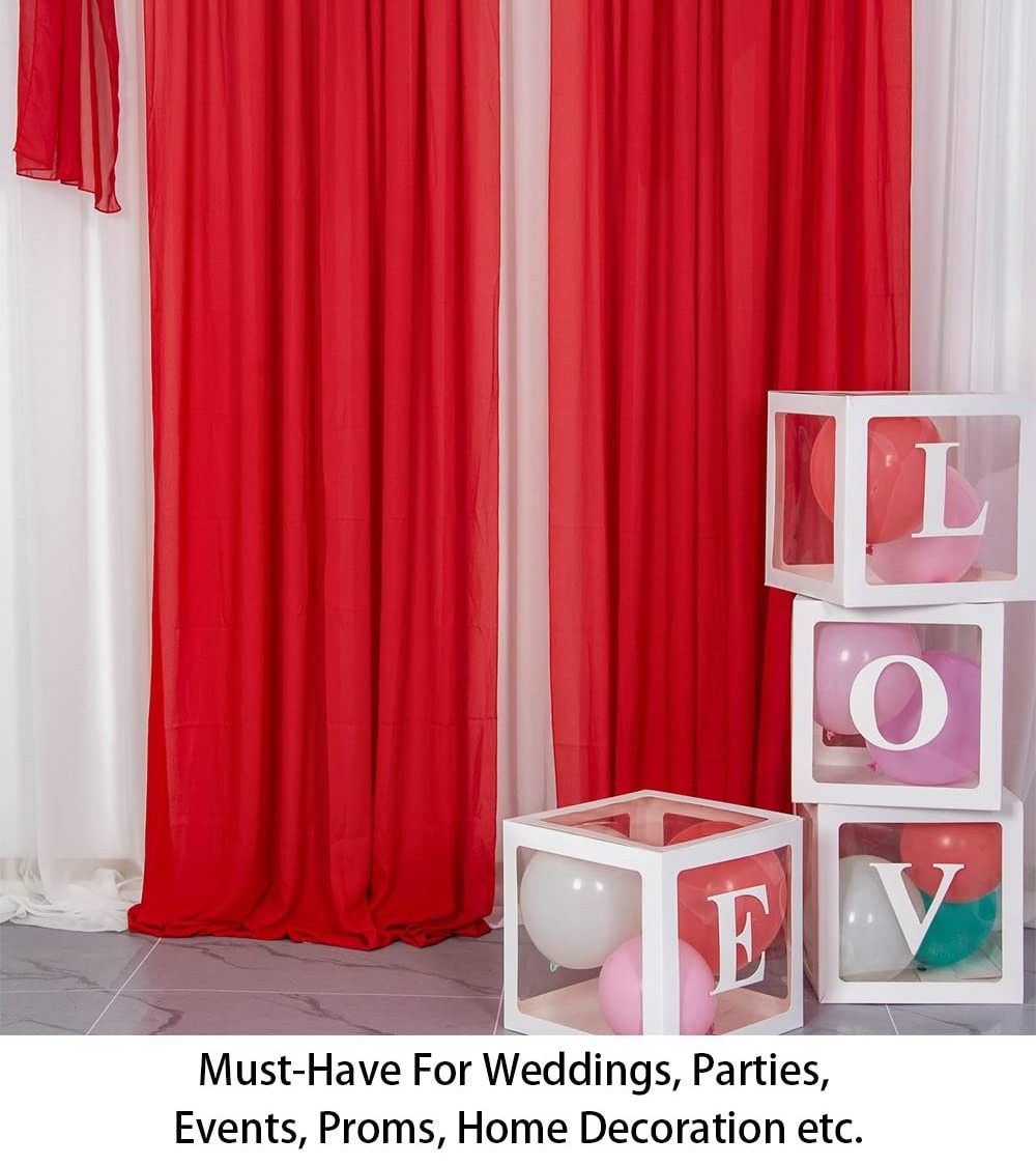 ShinyBeauty Red Semi Sheer Chiffon Curtains Decoration Backdrop for Baby Shower Birthday Party Chiffon Fabric Wedding Arch