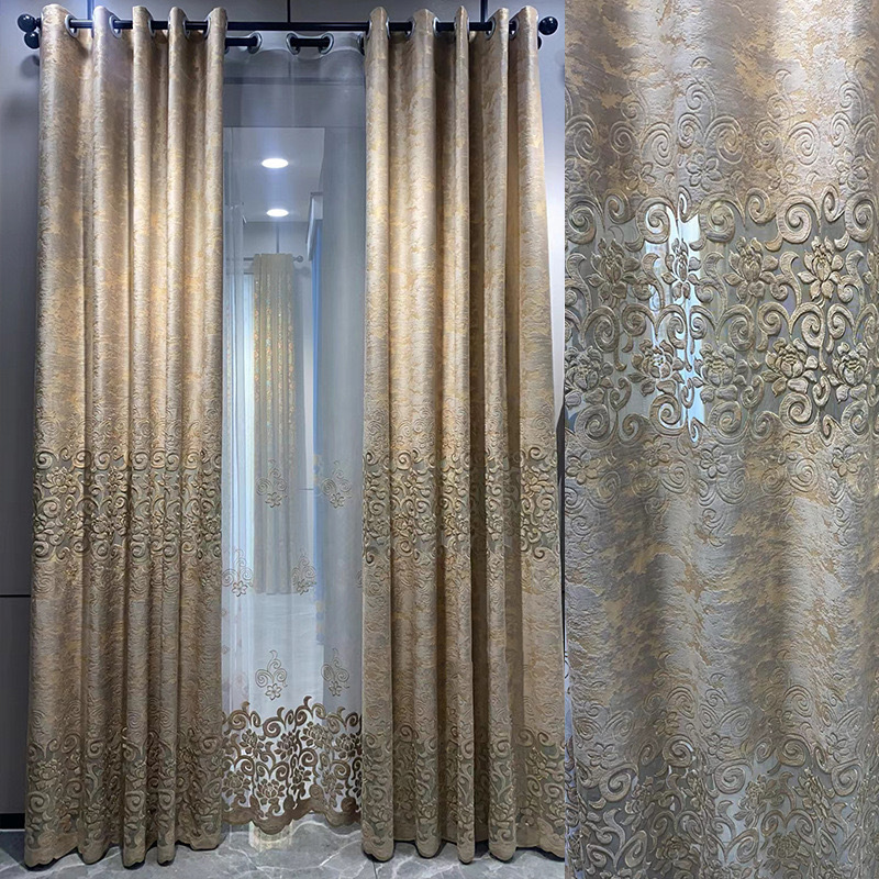 European Style Luxury Embroidered Chenille Curtain for Living Room,Grommet Curtain-Coffee Room Many New Colors