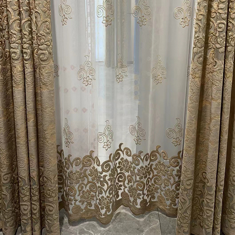 European Style Luxury Embroidered Chenille Curtain for Living Room,Grommet Curtain-Coffee Room Many New Colors