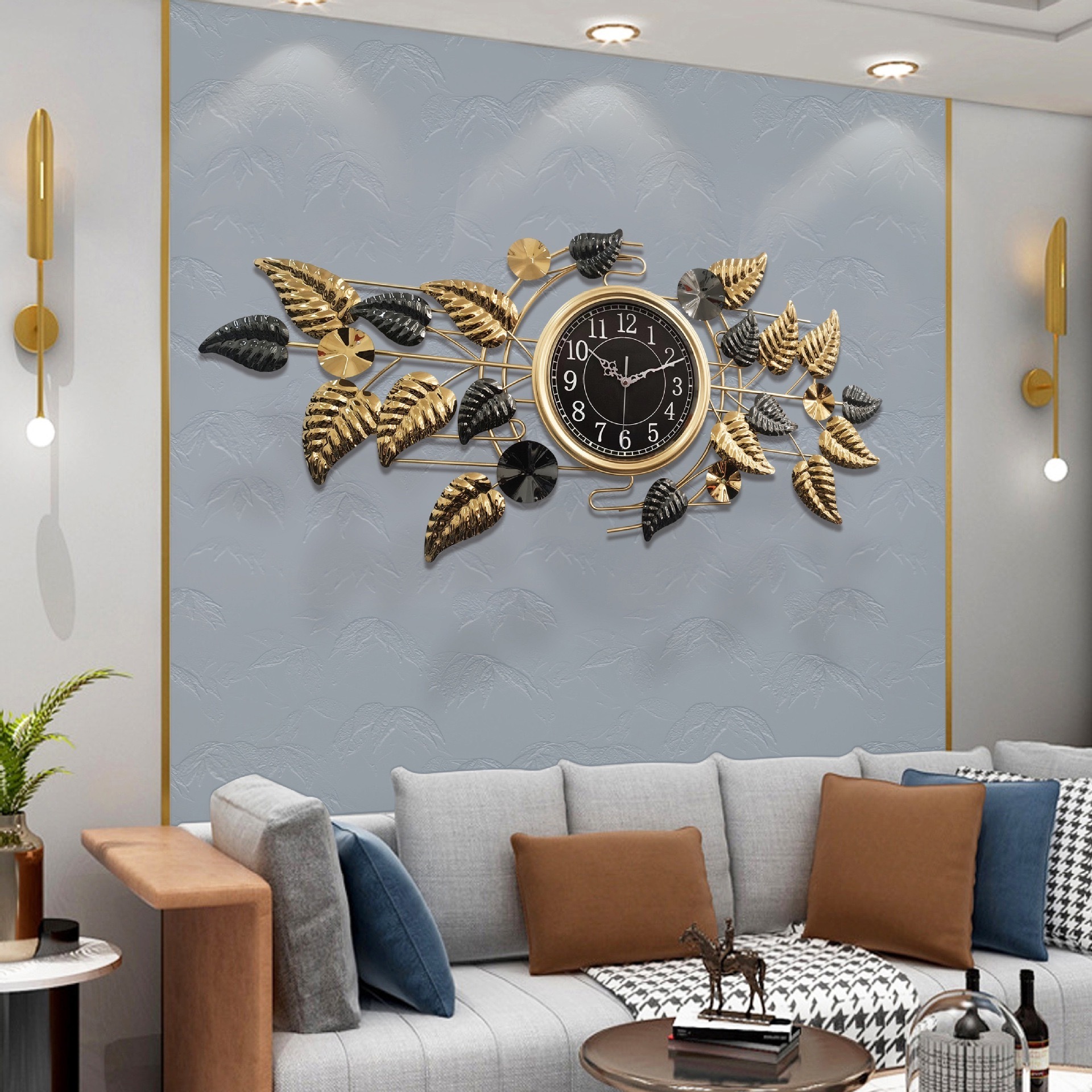 Large Wall Clock Decorative Metal Century Wall Clocks Gold Modern Handmade Home Art Decor for Living Room,Bedroom,Dining Room