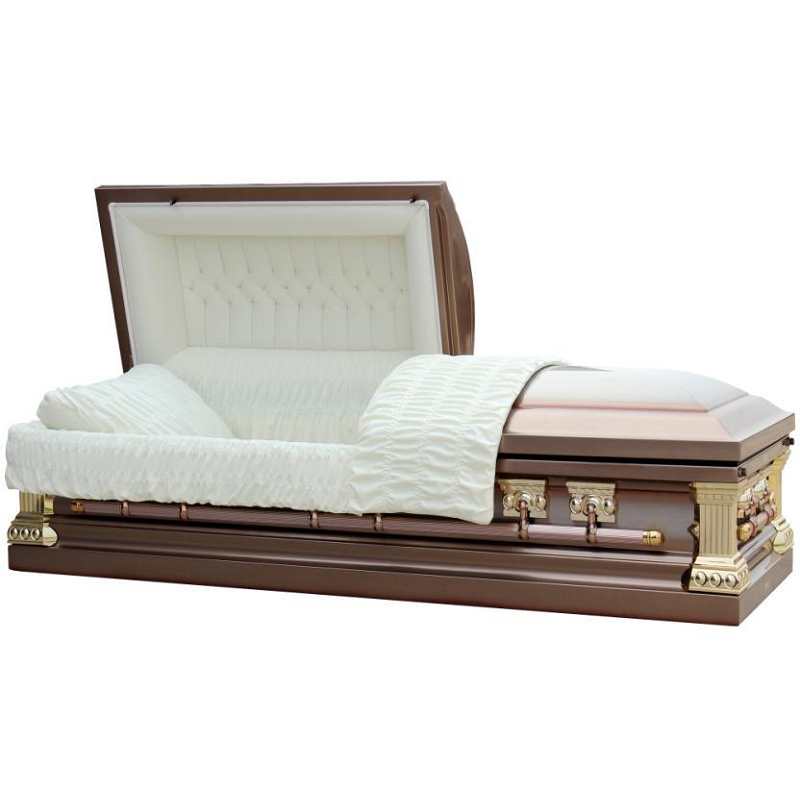 Brush Natural/Coppertone shade Bronze Finish Beige Velvet Interior metal Stainless Steel casket