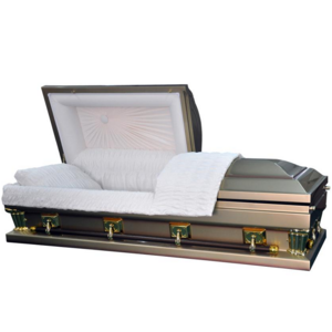 18Ga Steel, Gold Shade Bronze Finish Rosetan Crepe Interior Burial Vaults for Sale Metal Coffins White Caskets