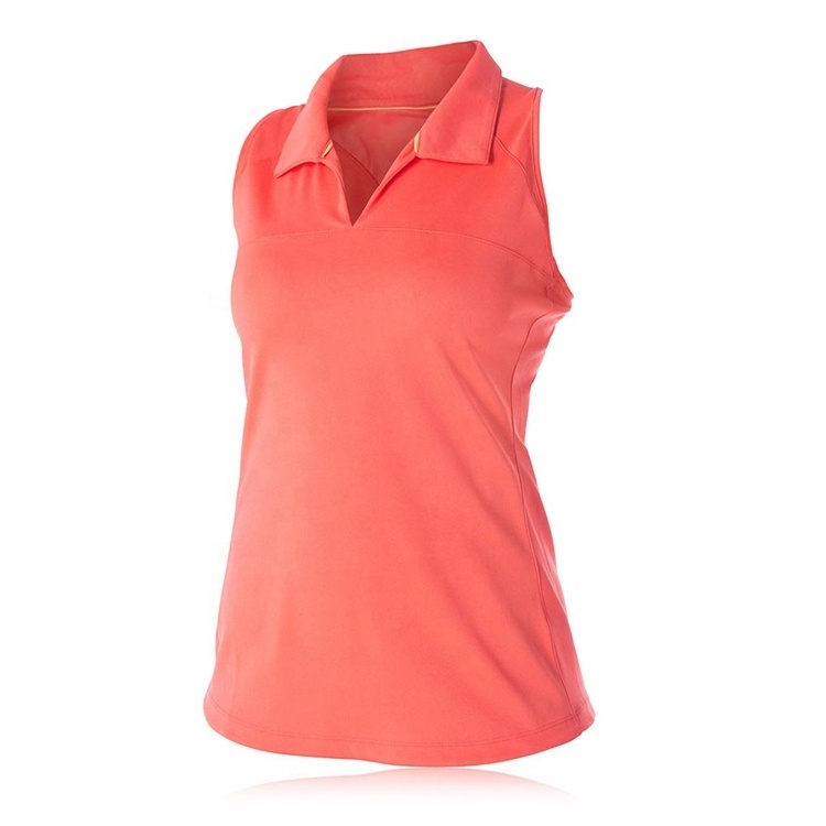 custom logo printing or embroidery women's polyester spandex sleeveless v neck golf polo shirts