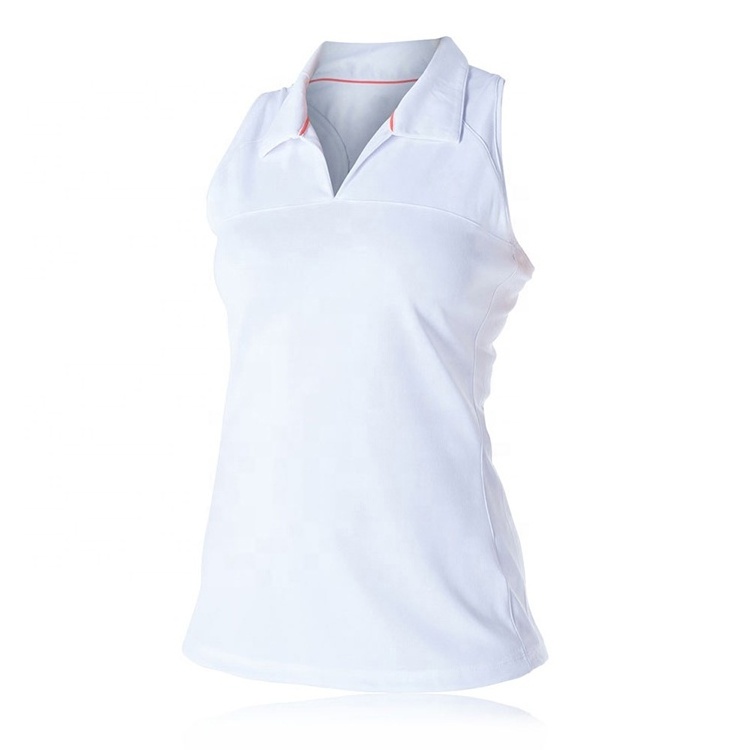 custom logo printing or embroidery women's polyester spandex sleeveless v neck golf polo shirts