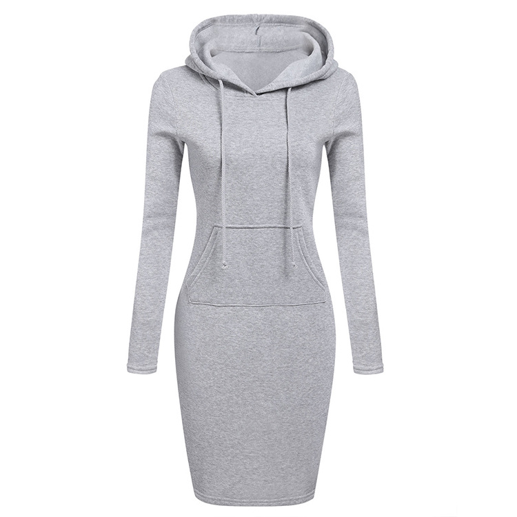 Wholesale Women 300gsm Cotton Polyester Maxi Hoodie Dress Long Straight Dress With Hoodie