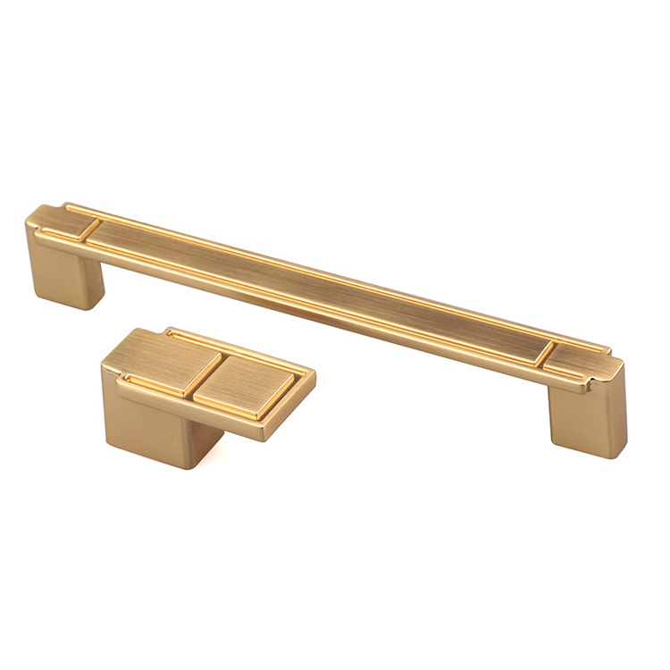 Zinc Alloy Dresser furniture Handles and knob Brushed Gold Drawer Cupboard Kitchen Door Pull 5 inch Cabinet Handles