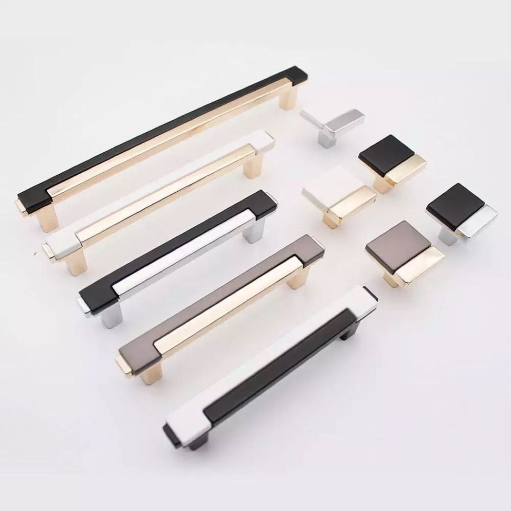 square zinc alloy luxury kitchen cabinet handles gold and black drawer handle kitchen pull