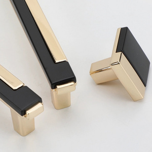 square zinc alloy luxury kitchen cabinet handles gold and black drawer handle kitchen pull