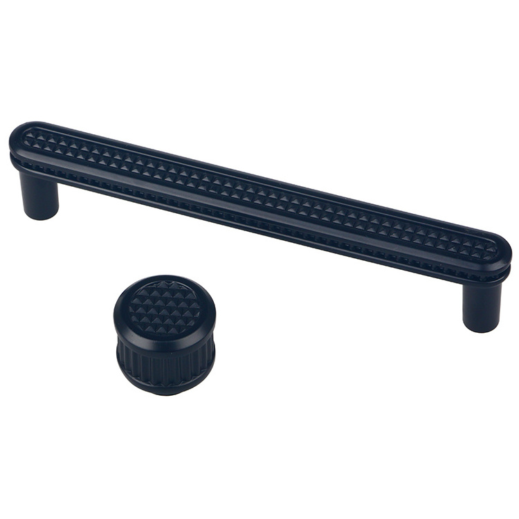 Cabinet Kitchen Pulls and Knobs Matt Black knurled bedroom door handles Zinc Alloy Classic Furniture Handle & Knob