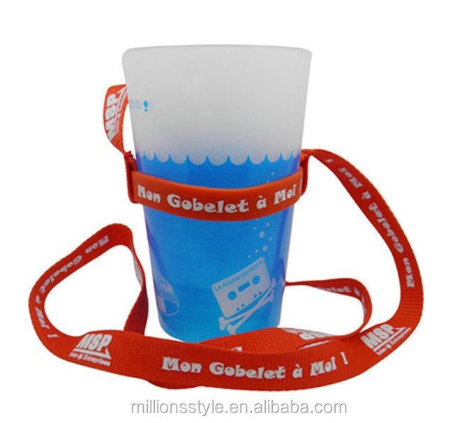 Custom Useful Silicone Band Cup Holder Water Bottle Holder Lanyard for Party