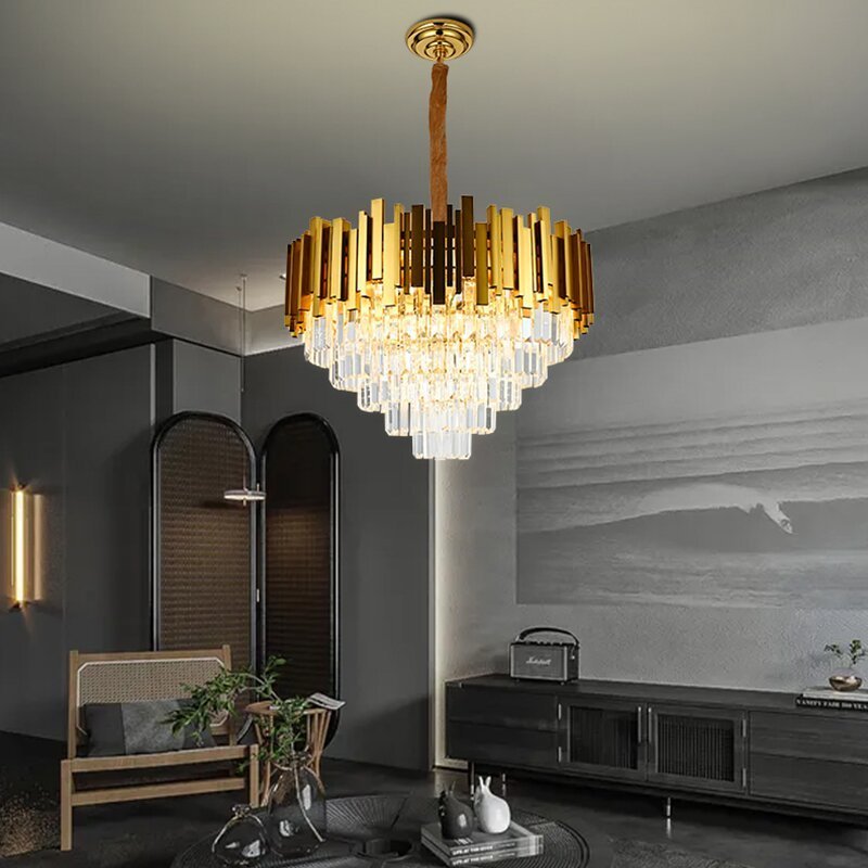 Round Chandelier Flush Mount Crystal Circle Chandelier Lighting For Living Room Dining Room Lobby Bathroom