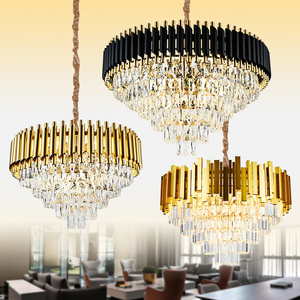 Factory Suppliers Round Indoor Luxury Ceiling Chandelier Black Gold Led Home Modern Crystal Chandeliers  For Home