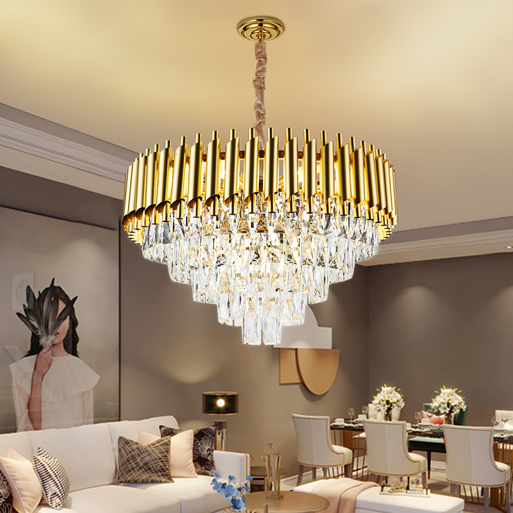 Factory Suppliers Round Indoor Luxury Ceiling Chandelier Black Gold Led Home Modern Crystal Chandeliers  For Home