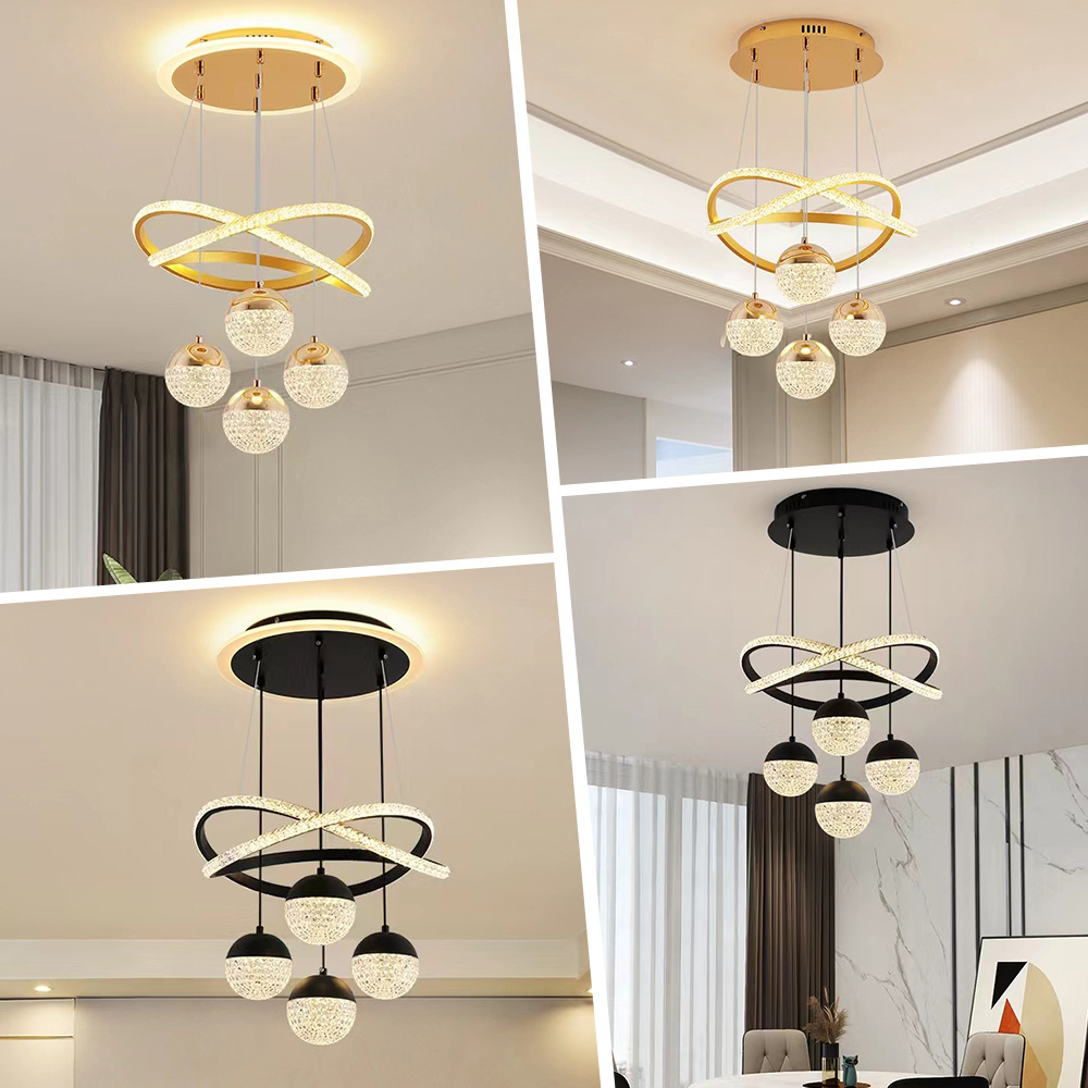 Factory Wholesale Hotel Lobby Luxury Circular Stainless Steel Villa Staircase Ceiling Modern Led Ring Chandelier Pendant Light