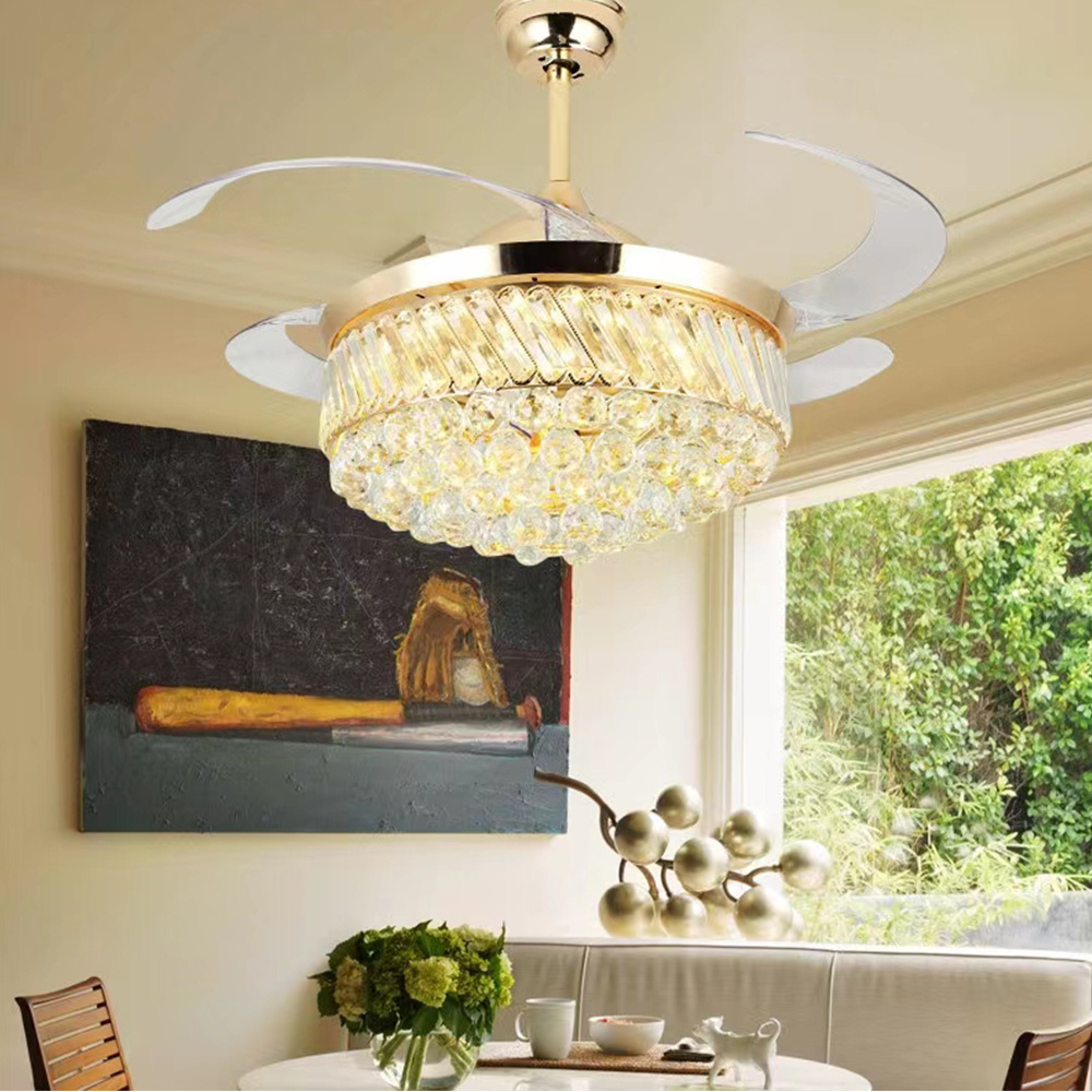 Modern Dining Rectangular Dining Room Chandelier Pendant Modern Remote Industrial Big Large Crystal Led Ceiling Fan With Light