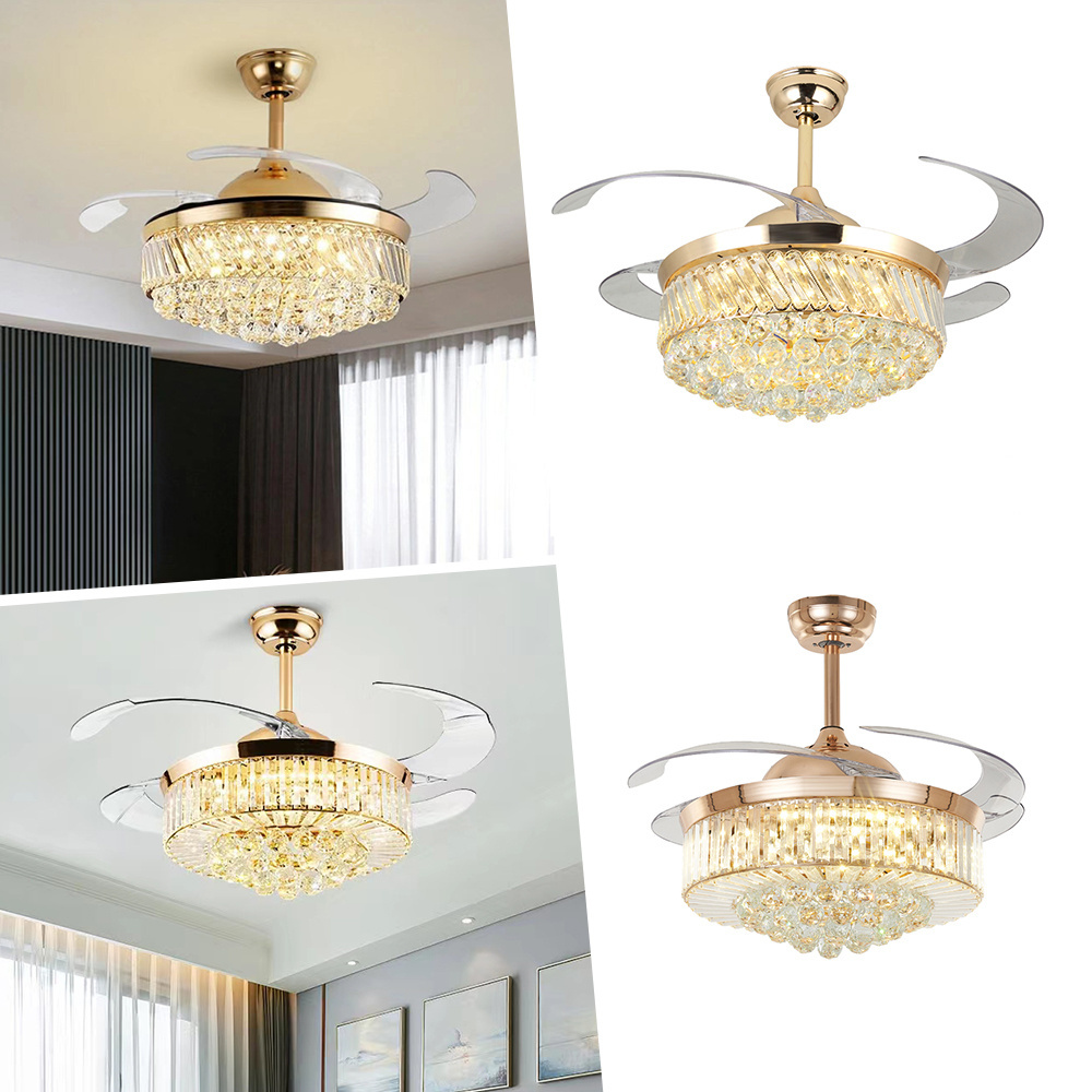 Modern Dining Rectangular Dining Room Chandelier Pendant Modern Remote Industrial Big Large Crystal Led Ceiling Fan With Light