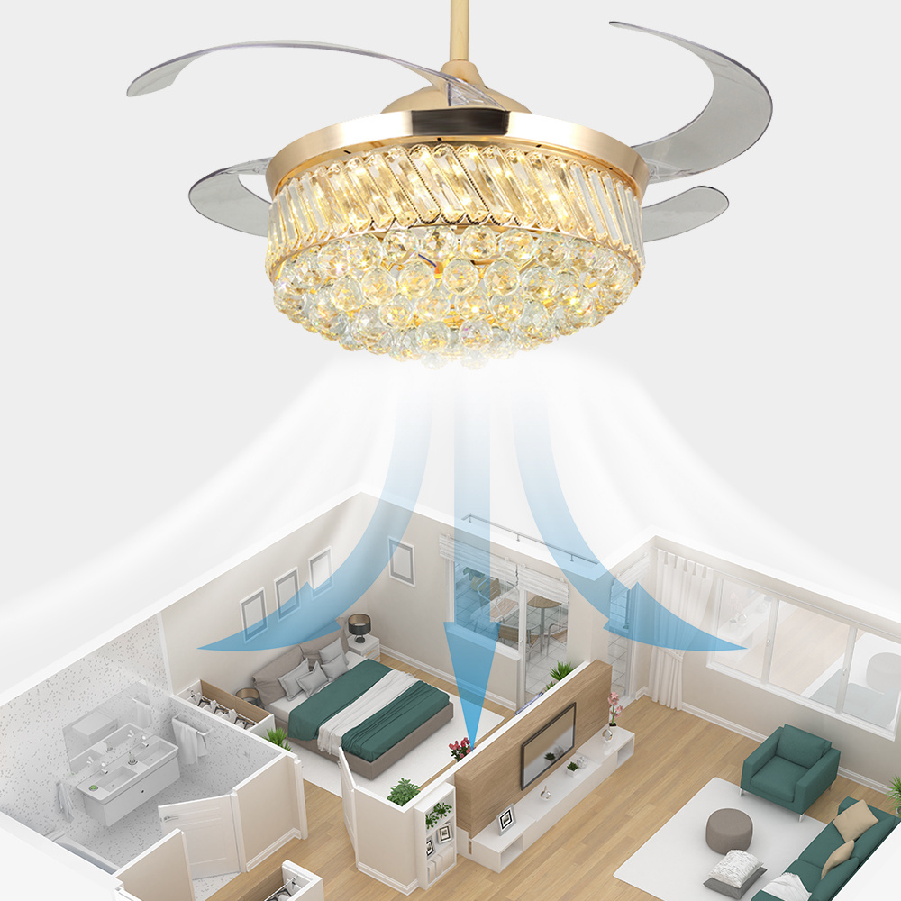 European-Style Gray Retro Chandelier Creative Living Room Fixture Bedroom Lamp Modern Large Crystal Led Ceiling Fan With Light