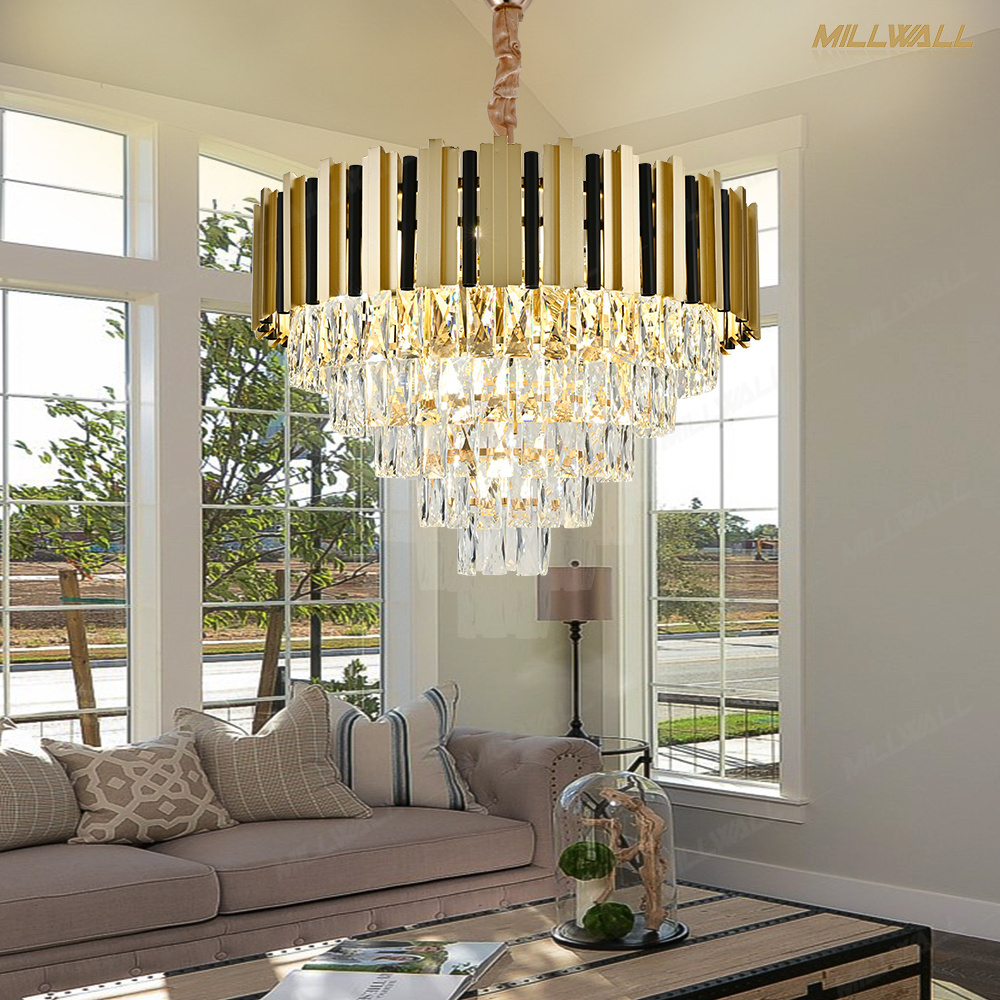 Luxury Modern Ceiling Modern Small Entry Contemporary Chandelier With Crystal Black And Gold Pendant Light Fixture For Entryway