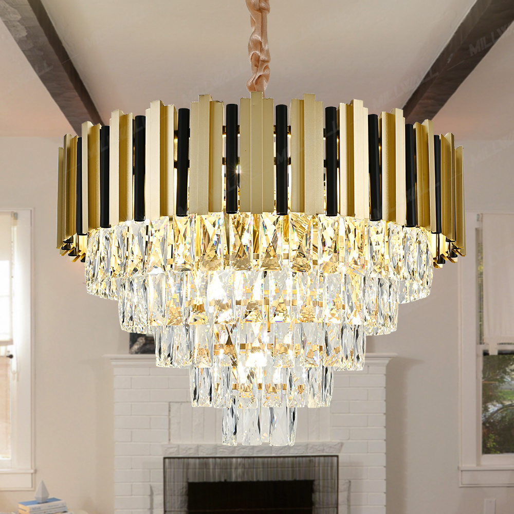 Luxury Modern Ceiling Modern Small Entry Contemporary Chandelier With Crystal Black And Gold Pendant Light Fixture For Entryway