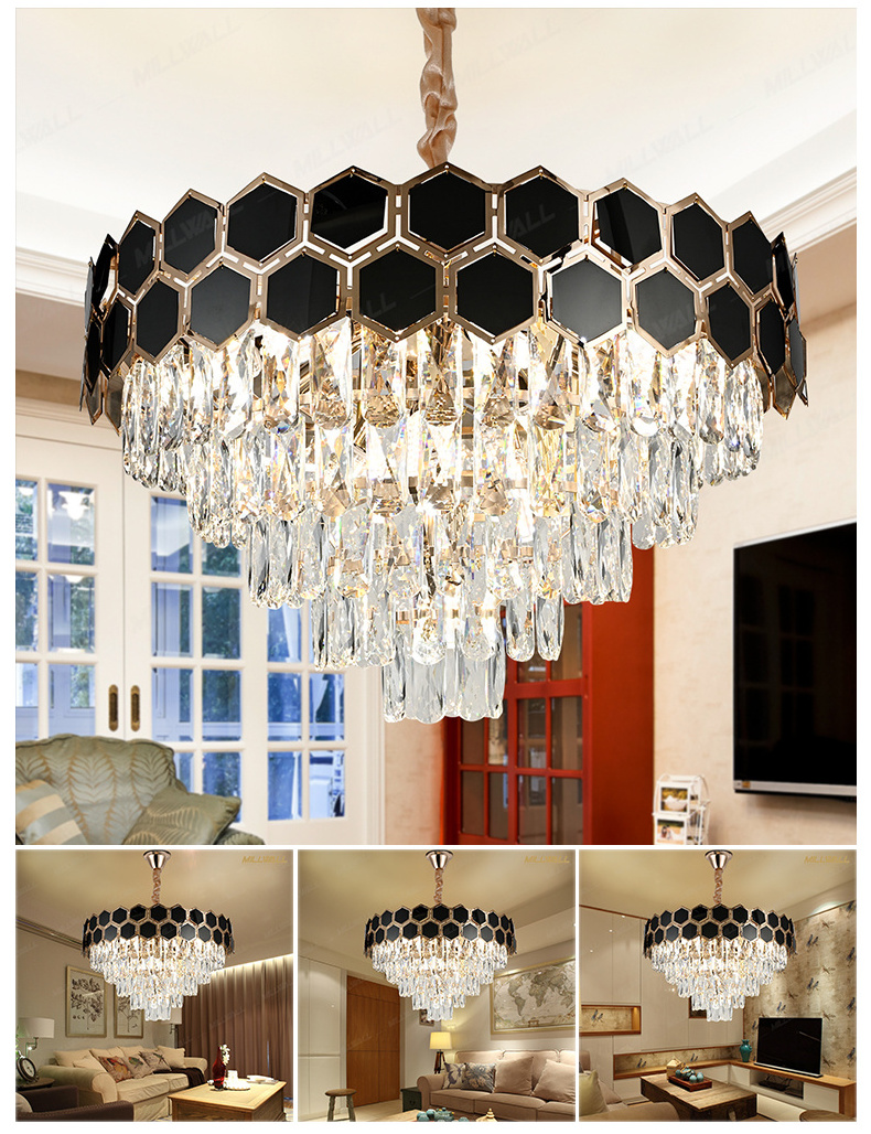 Crystal Black Wagon Wheel Chandelier Round Farmhouse Pendant Light Fixture Rustic Hanging Lighting Modern Wheel Chandelier