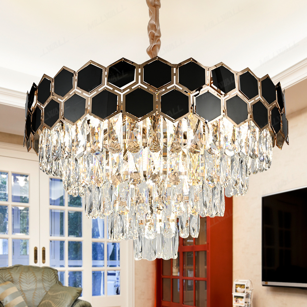 Crystal Black Wagon Wheel Chandelier Round Farmhouse Pendant Light Fixture Rustic Hanging Lighting Modern Wheel Chandelier