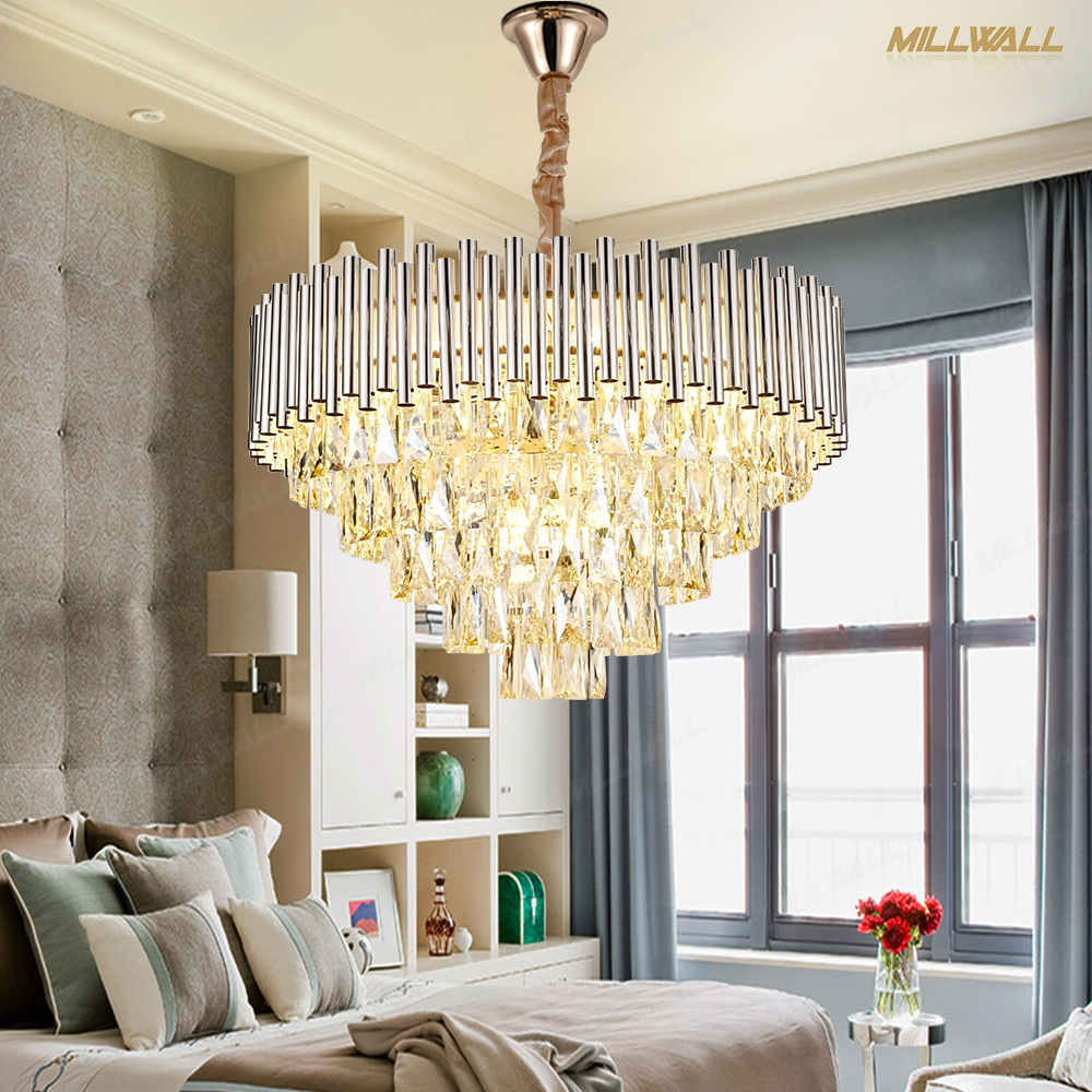 Brass Crystal Glass Suspended Ceiling Lighting Fixture Flush Mount Modern Hanging Lamps Pendant Lights For Living Dining Room