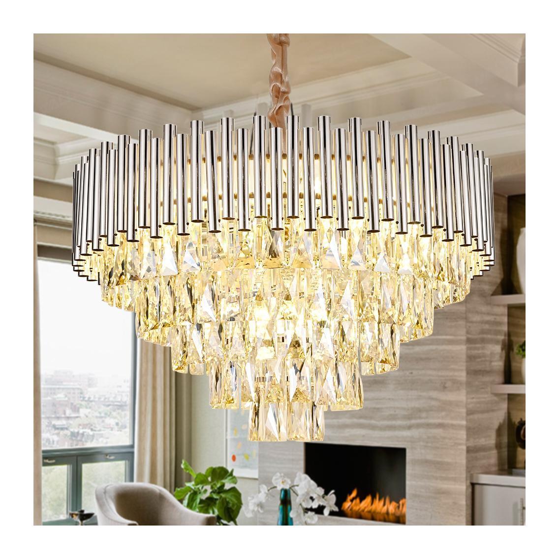 Brass Crystal Glass Suspended Ceiling Lighting Fixture Flush Mount Modern Hanging Lamps Pendant Lights For Living Dining Room