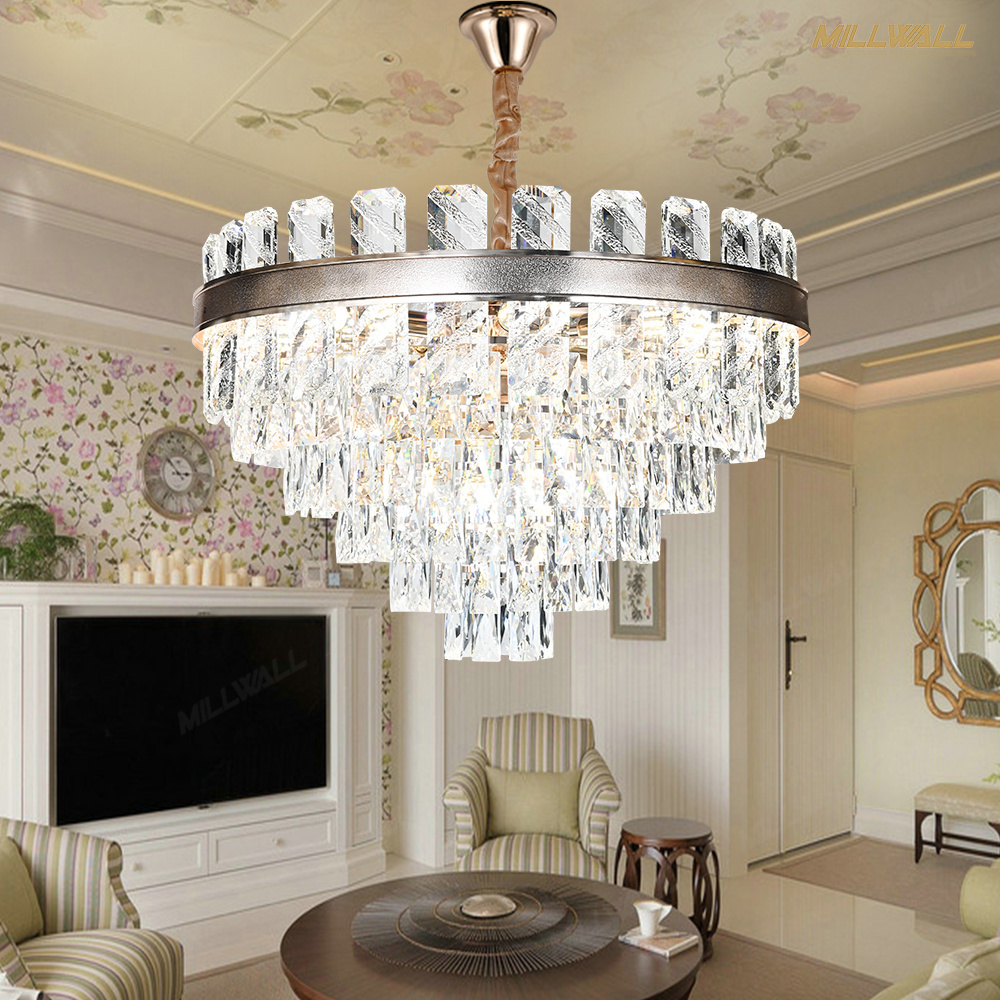 Modern Hotel Glass Crystal Round Commerce Modern Office Indoor Lighting Hanging Ceiling Light Led Chandeliers Pendant Light