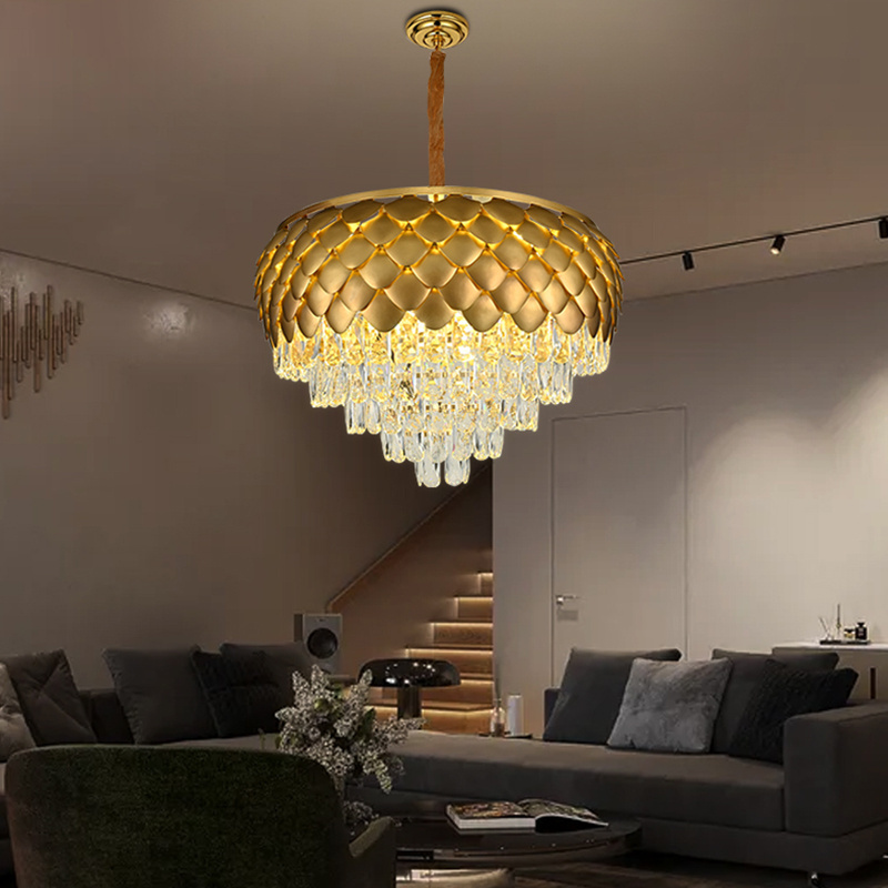 Luxury Chandelier Gold Pendant Light Low Profile Semi Flush Mount Crystal Hotel Led Custom Chandelier