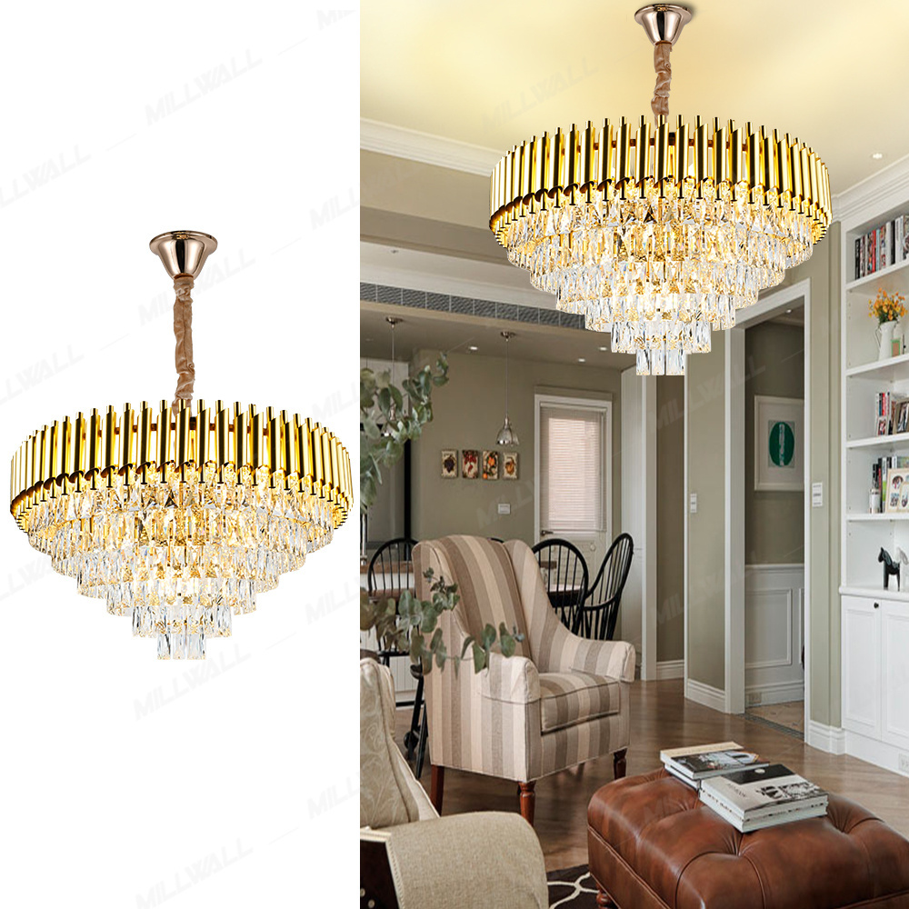 Gold Luxury Hotel Modern Crystal Lamp American Country Retro  Chandelier Restaurant Lighting Woven Birdcage Pendant  Lights