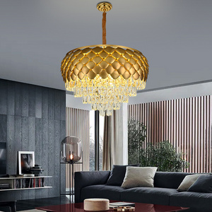 Luxury Chandelier Gold Pendant Light Low Profile Semi Flush Mount Crystal Hotel Led Custom Chandelier