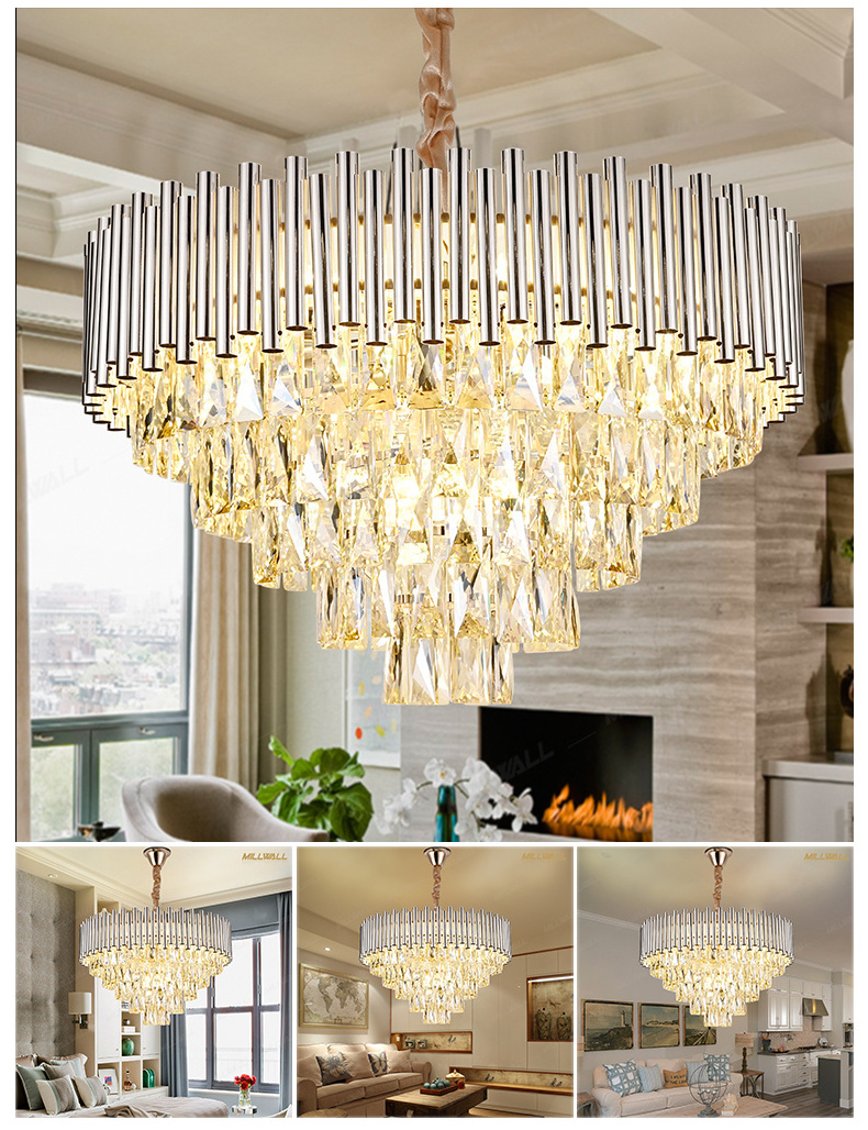 Brass Luxury Round Hanging Fixture Firework Pendant Lights Led Lighting Modern Glass Crystal Sputnik Chandeliers And Lamps