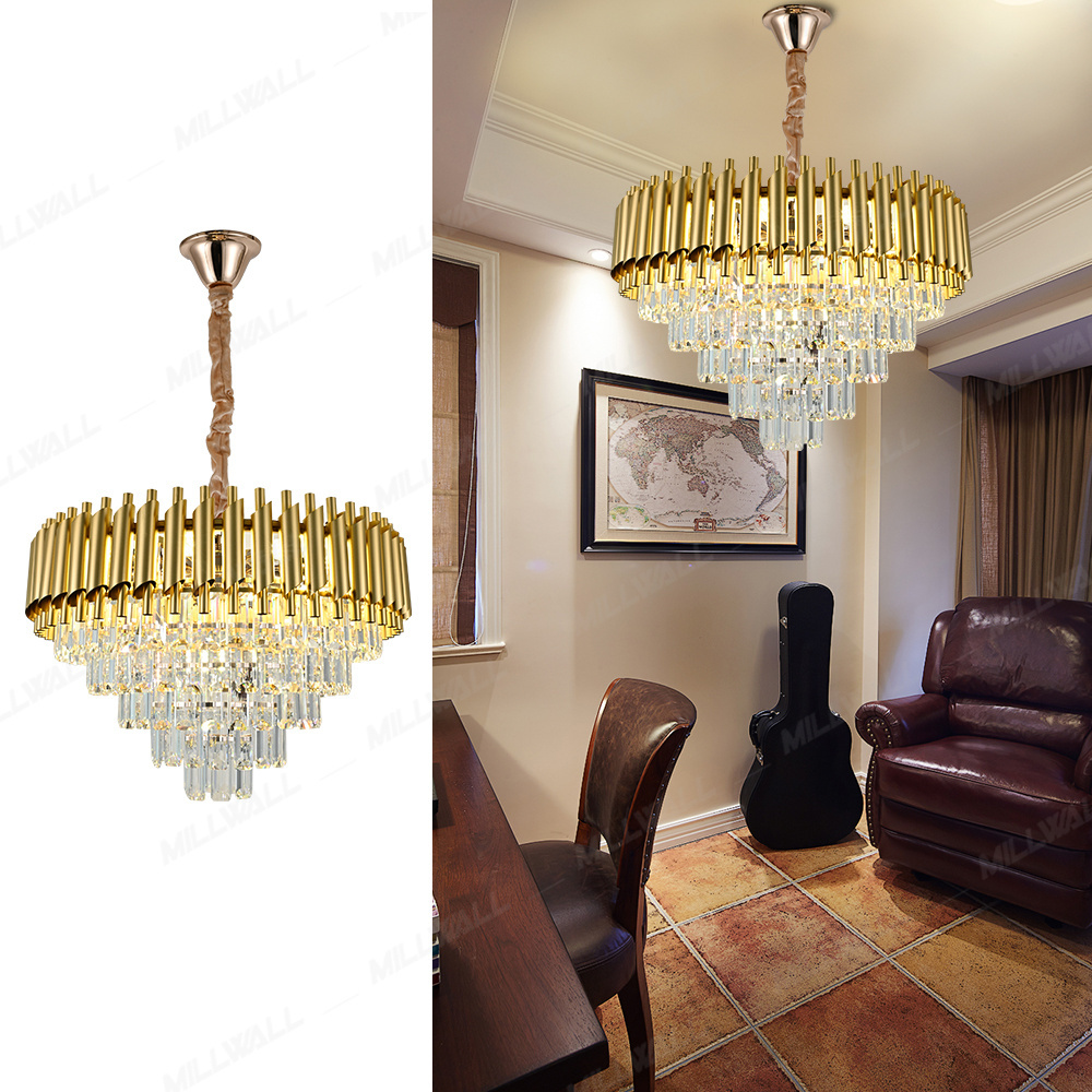 Gold Luxury Hotel Modern Crystal Lamp American Country Retro  Chandelier Restaurant Lighting Woven Birdcage Pendant  Lights