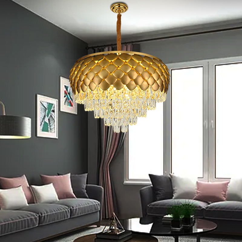 Luxury Chandelier Gold Pendant Light Low Profile Semi Flush Mount Crystal Hotel Led Custom Chandelier